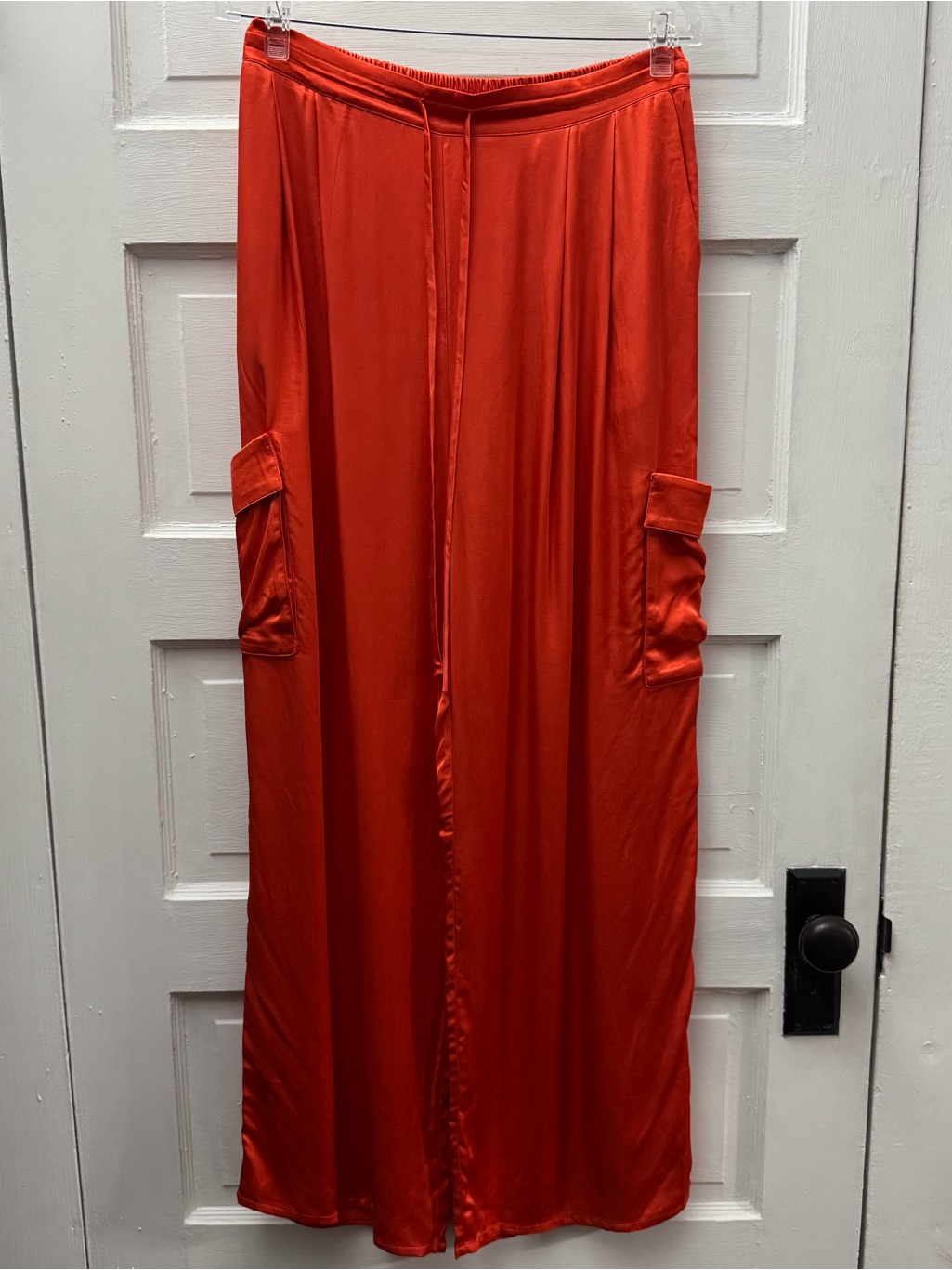 Nation Ltd Red Satin Wide Leg Cargo Pants L